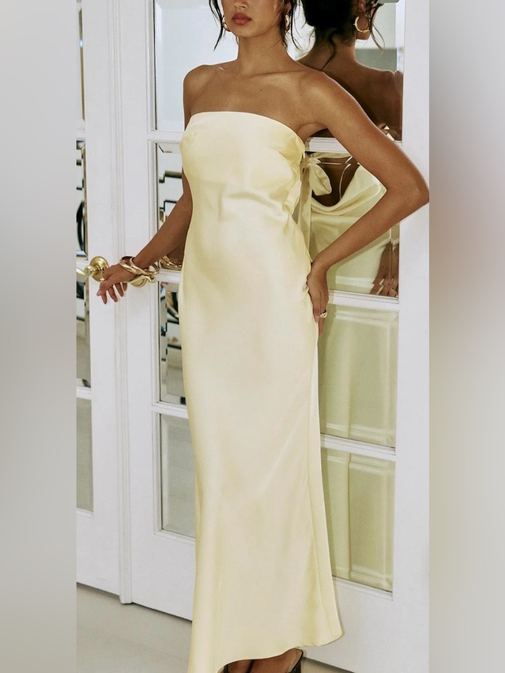 Strapless Satin Dress in Butter Yellow